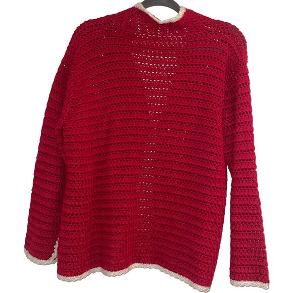 Monterey Bay Retro Cardigan Open Knit Sz XL Red Open Knit Sweater Grannycore - Picture 10 of 12